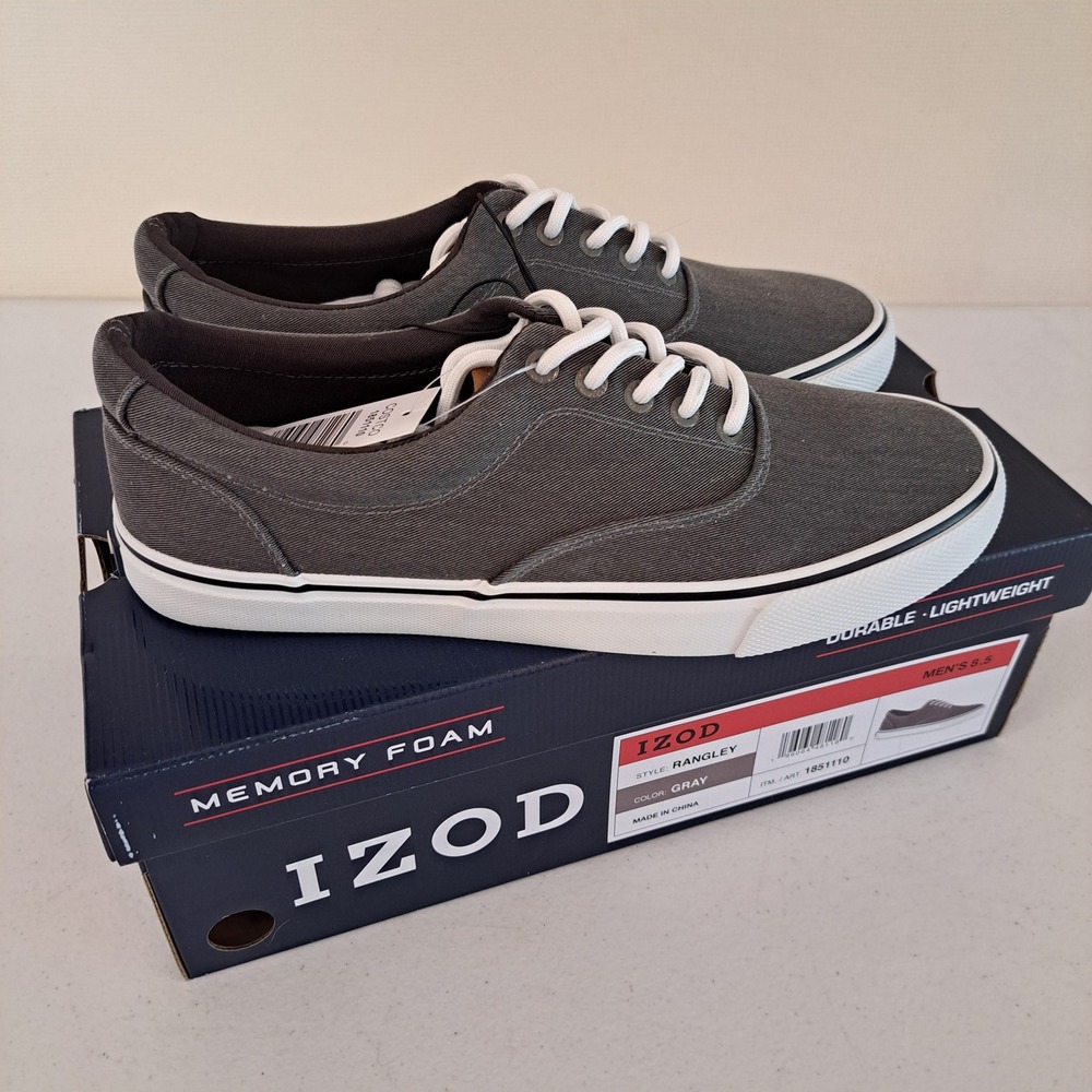 IZOD Rangley Sneaker Mens 8.5 Gray New Canvas Lace Up Memory Foam 1226-420